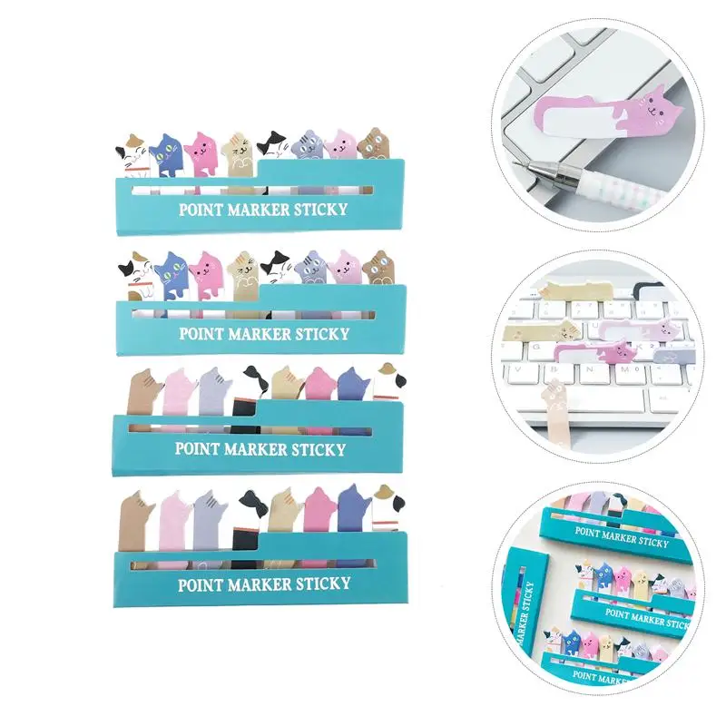 

4 Sets of Mini Sticky Memo Pads Cartoon Cat Note Pads Adhesive Memo Notes