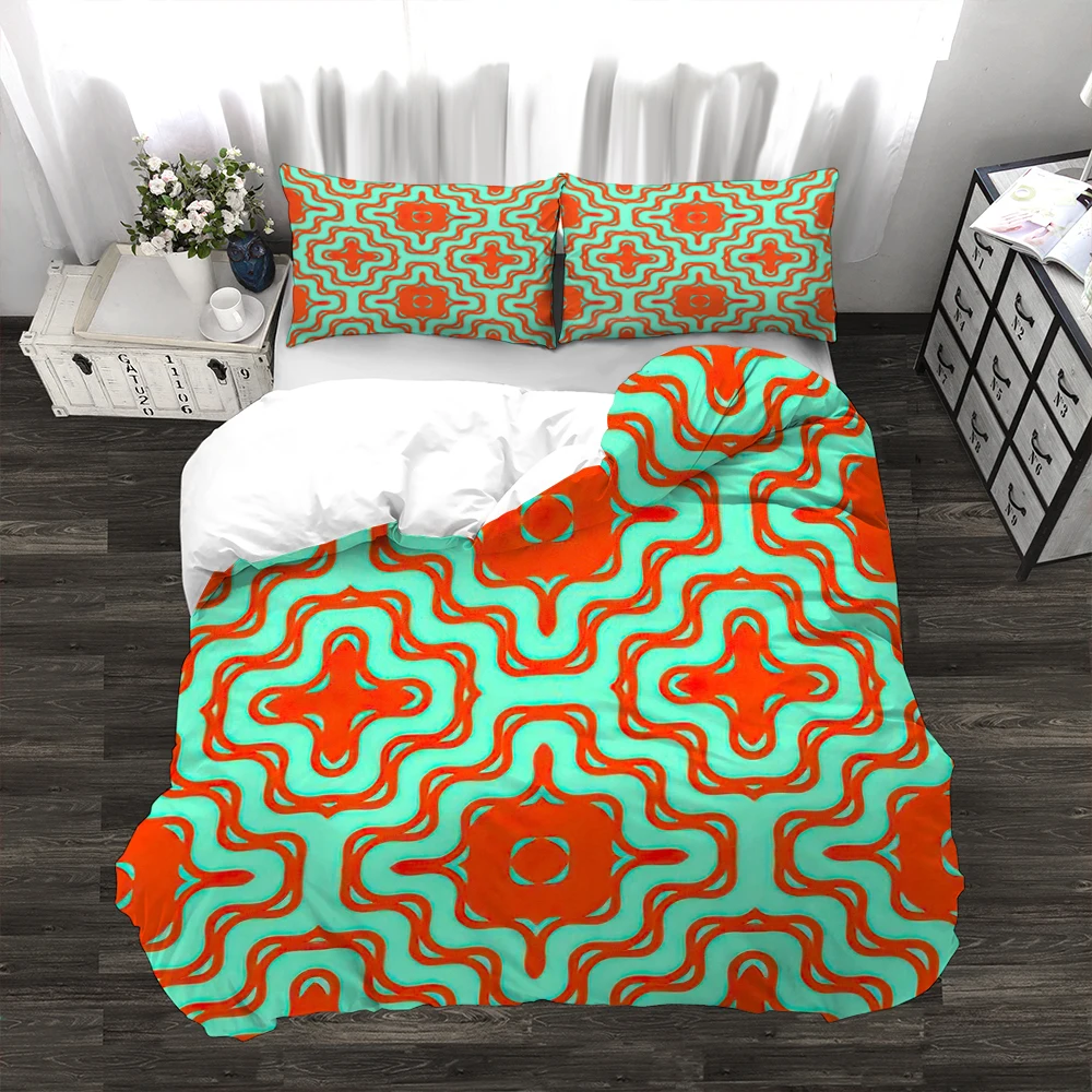 

3pcs Duvet Cover Set Customizable Polyester Stylish Durable Colorful Ripple Lattice Pattern Comforter Bedding Sets AU US UK Size