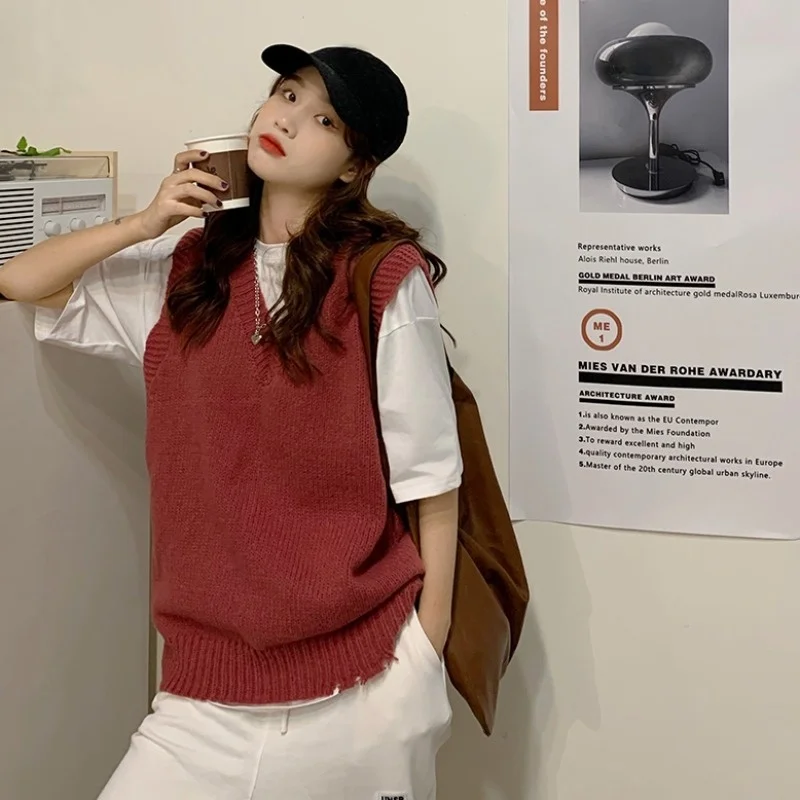 Пуловер с V-образным вырезом вязаный жилет Женская Осенняя Корейская версия