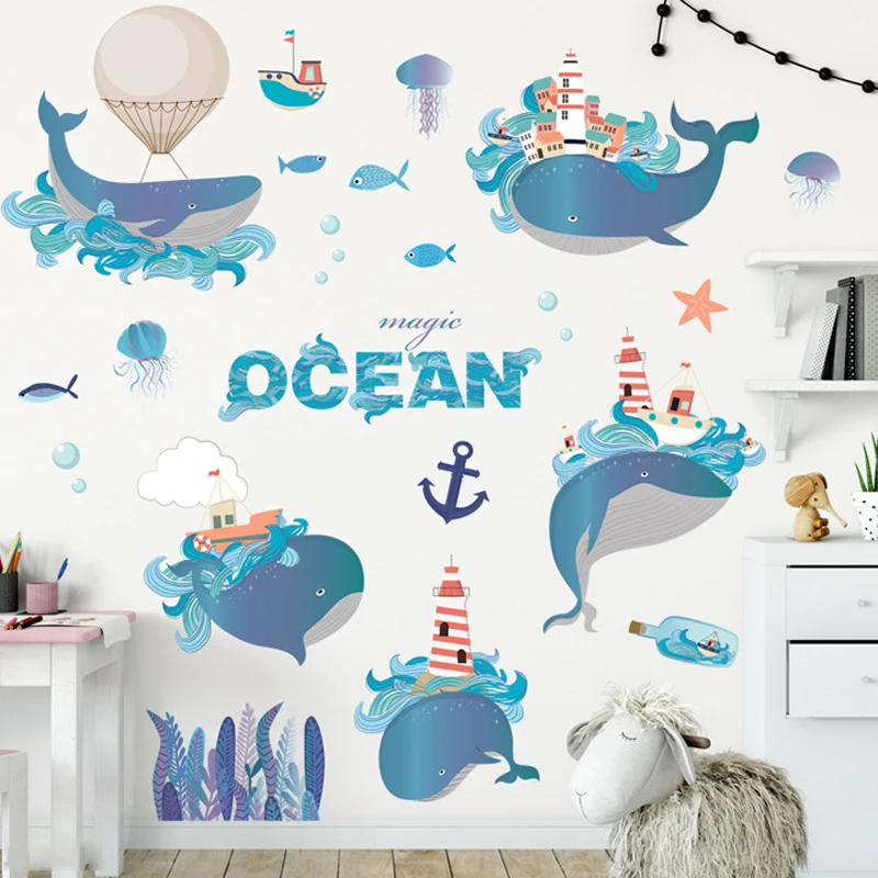 Фото Детская комната 3d океанская кожа домашнее украшение самоклеящаяся мультяшная