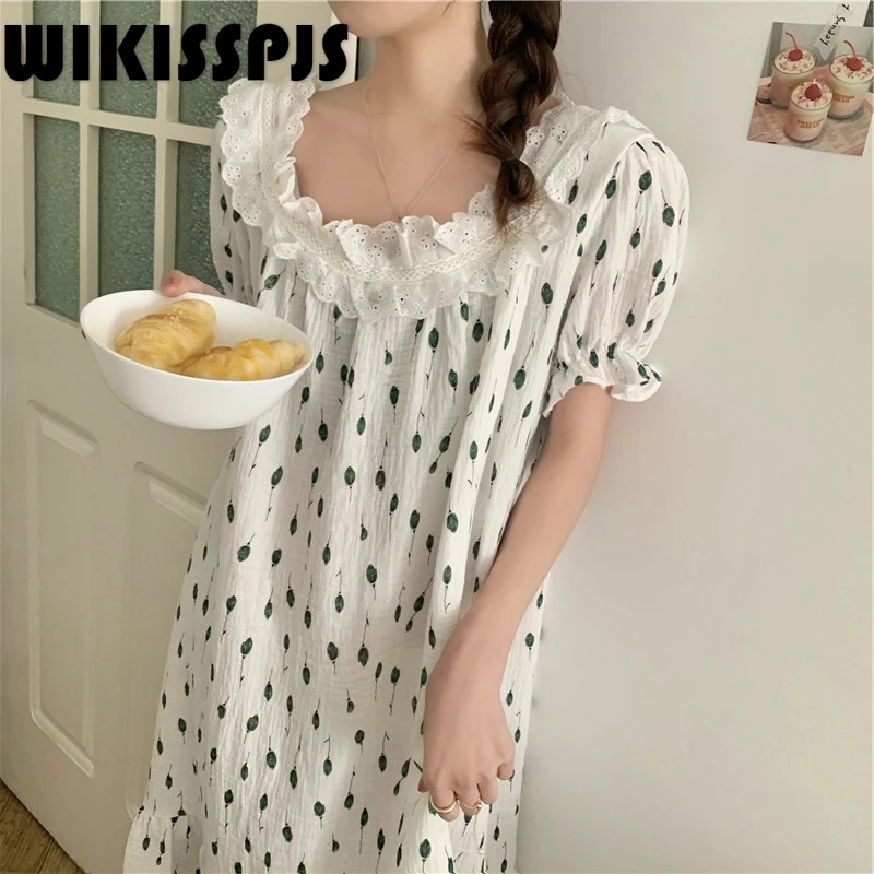 

Новинка 2022, корейское кружевное Хлопковое платье WIKISSPJS, летняя маленькая милая удобная домашняя одежда, платье для сна, женская ночная рубашка