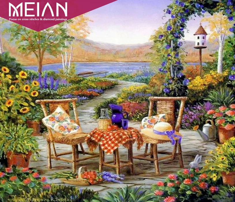 2020 MEIAN Garden DIY 5D алмазная Картина Пейзаж Вышивка крестиком горный хрусталь картина