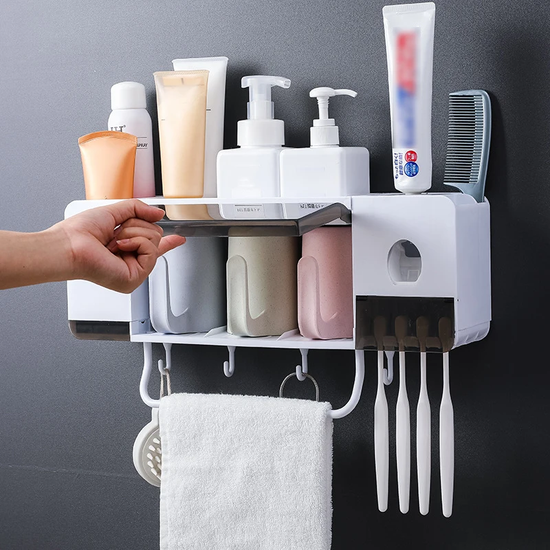 

Автоматический держатель для зубной пасты и для зубной щетки диспенсер для ванной комнаты с чашкой настенный туалетных принадлежностей ст...