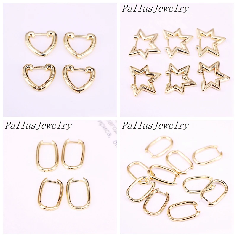

10Pairs, 2020 gold filled heart star oval small hoop earrings Brass Glossy earrings hoops for women party jewelry