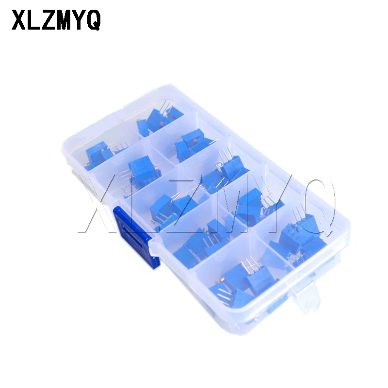 

50pcs/lot 3296W Series 500R 1K 2K 5K 10K 20K 50K 100K 200K 1M Multi-Turn Potentiometer Diy Kit 10K Variable Resistors With box