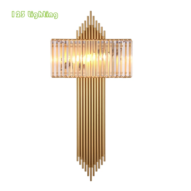 Современный Золотой металлический Прозрачный стеклянный настенный светильник