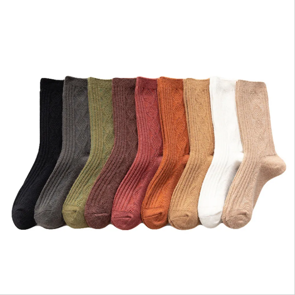 Winter Thick Woolen Socks Female Japanese Ins Tide Pure Color Tube Socks Cashmere Warm Pile Socks Long Tube Cotton Socks