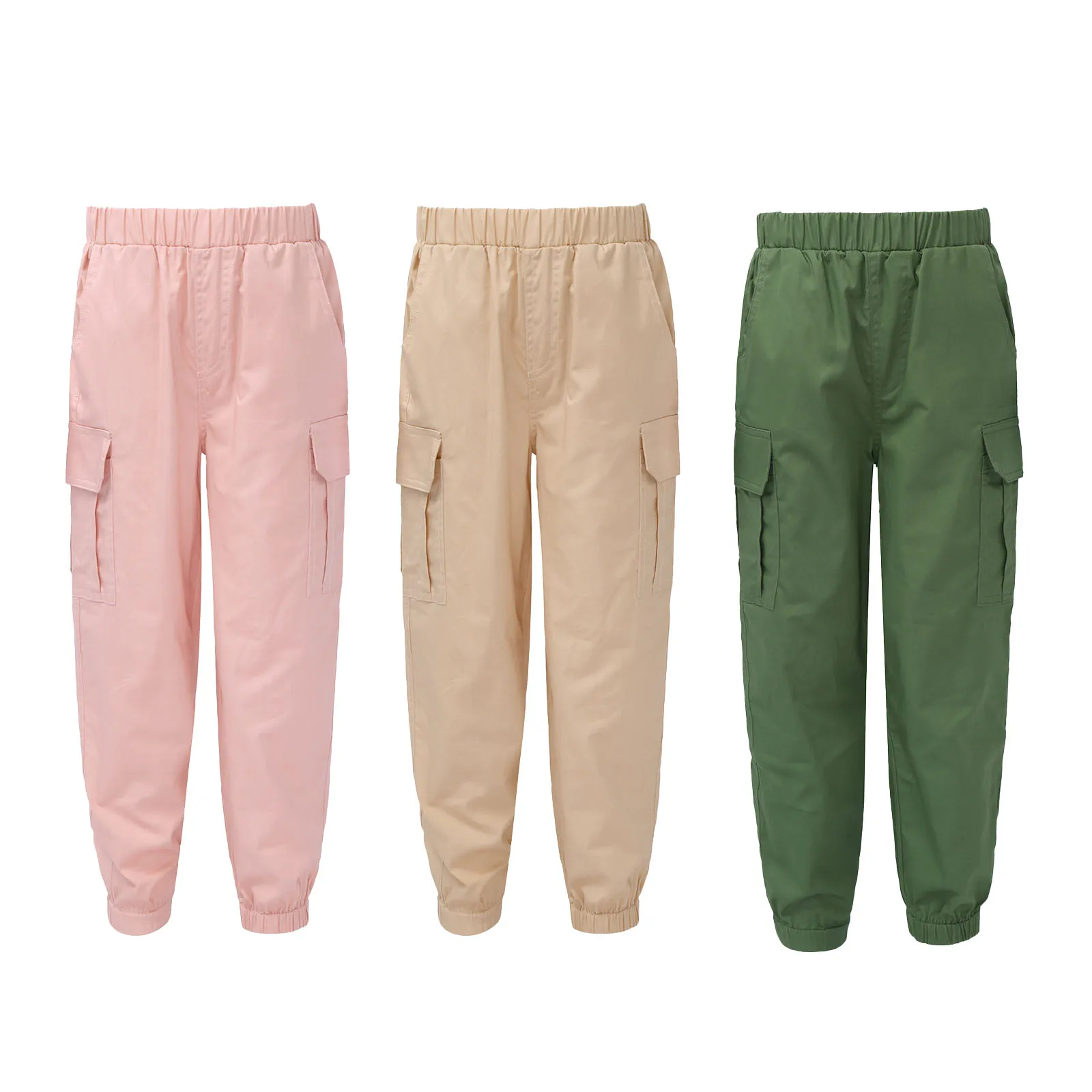

Kids Girls Summer Casual Pants Stylish Cargo Pants Solid Color Long Pants with Multi Pockets Children Sport Trouser Daily Wear