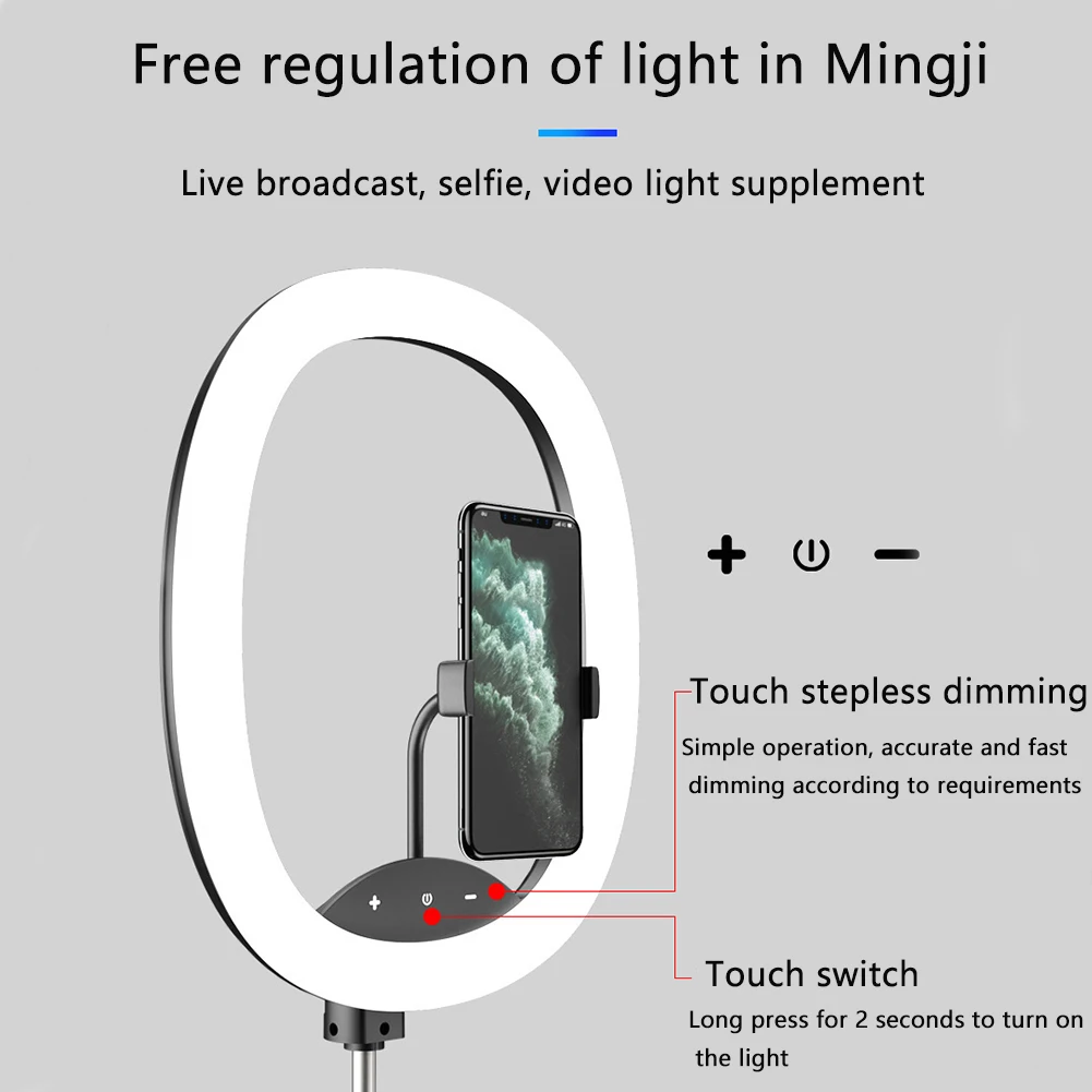 

Touch Control Desktop USB Charging With Phone Holder Adjustable Height Portable Dimmable LED Studio Foldable Selfie Ring Light