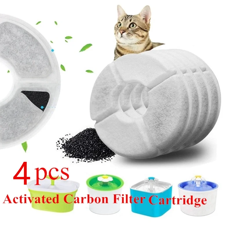 

4 Pcs Pet Replacement Activated Carbon Filter For Replaced Filters Cat Dog Round Drinking Bowls Automatic Fountain Dispenser