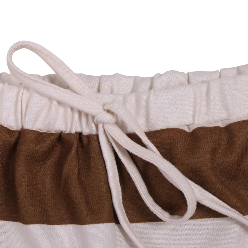 

Women's Deep V-Neck Vest & Tether Striped Shorts Suit Coffee