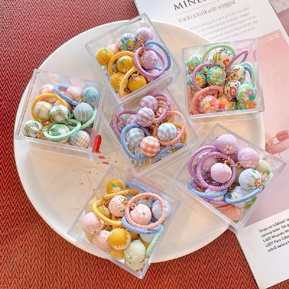 10 шт. Тканевая резинка для волос с маленькими шариками милая в клетку прозрачная