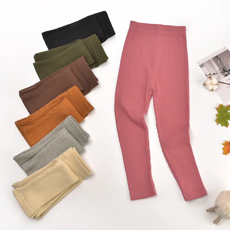 

Ecavus Monochrome Leggings for Girls Stretch Close-fitting Cotton Small and Medium-sized Girls Fashion All-match Cotton Trousers
