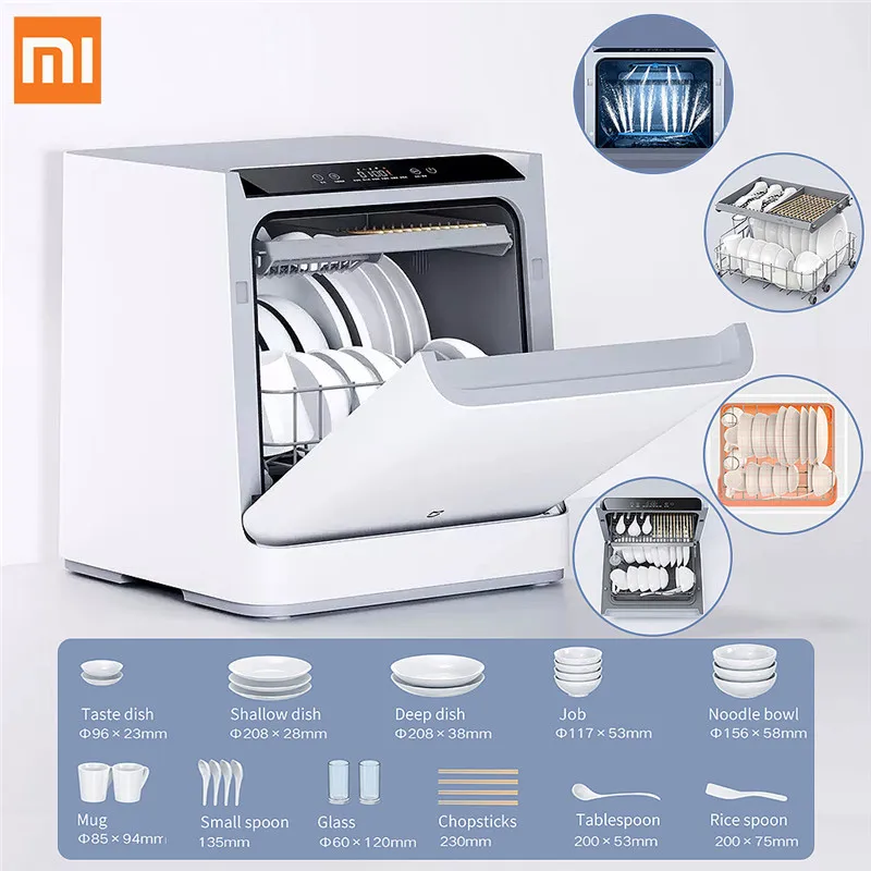

Xiaomi Mijia Desktop Dishwasher 4 Sets 6D Double Spray System 99.99% Sterilization Automatic Intelligent Brush Bowl App Control
