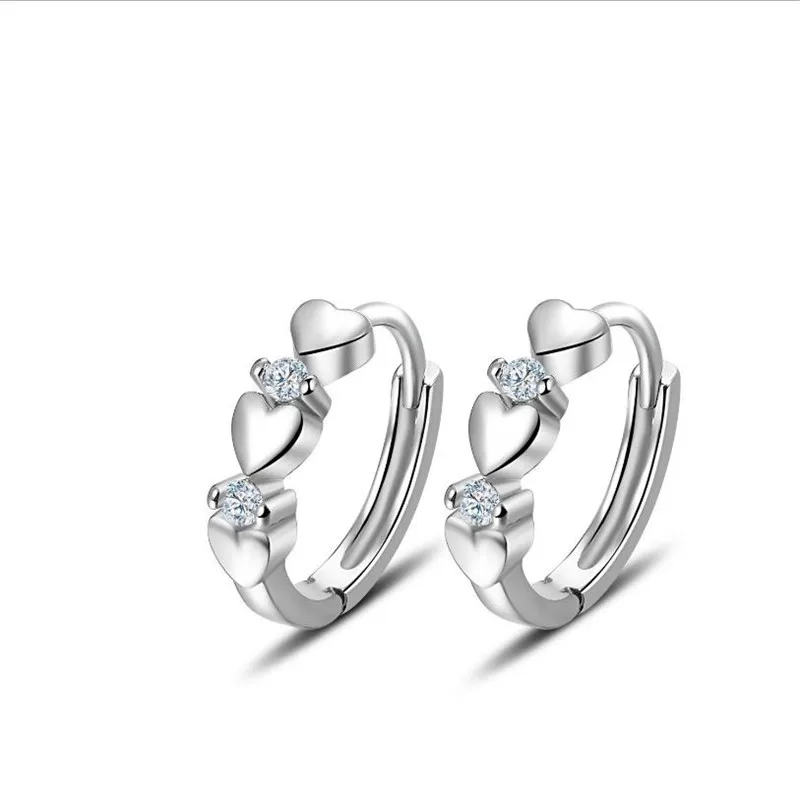 

Trendy Silver Plated Women Hoop Earrings Girl Jewelry Fashion Zircon Heart Earring For Women Princess Christmas Gift Girlfriend