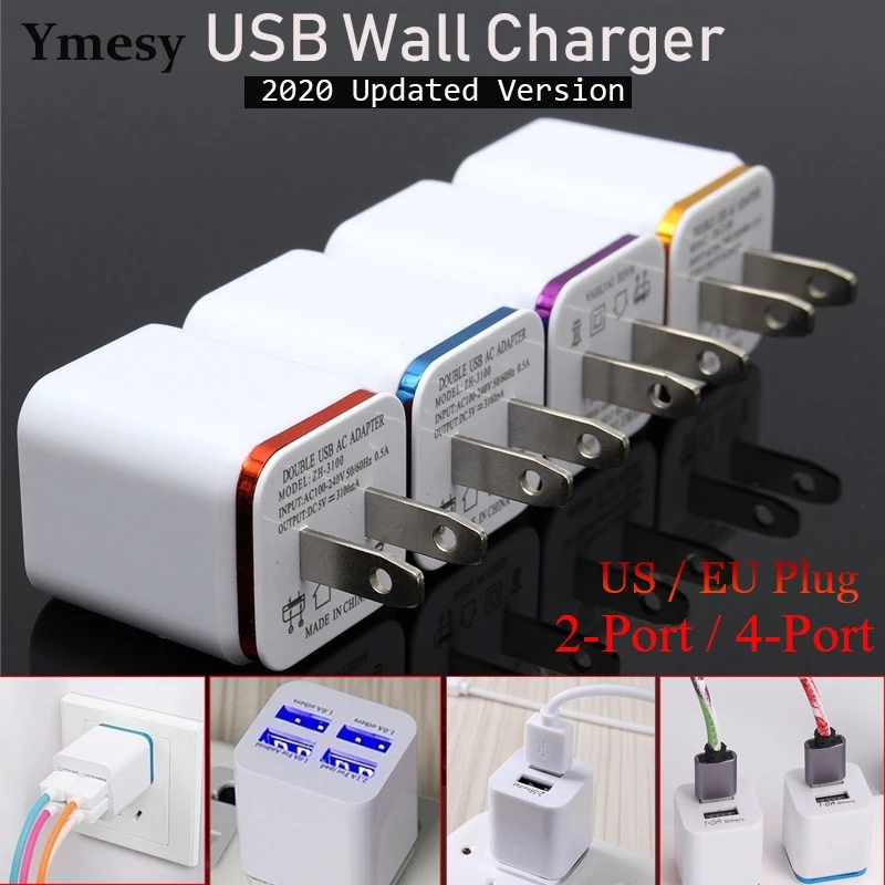 

Ymesy Universal 2 Ports 4Ports USB Wall Charger Travel Adapter 5V 3.1A for iPhone Samsung iPad 5 Color US Plug EU Plug