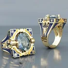 Роскошные в виде геометрических фигур кольца с синим кристаллом для женщин Свадебные кольца обручальные кольца, ювелирное изделие, подарок