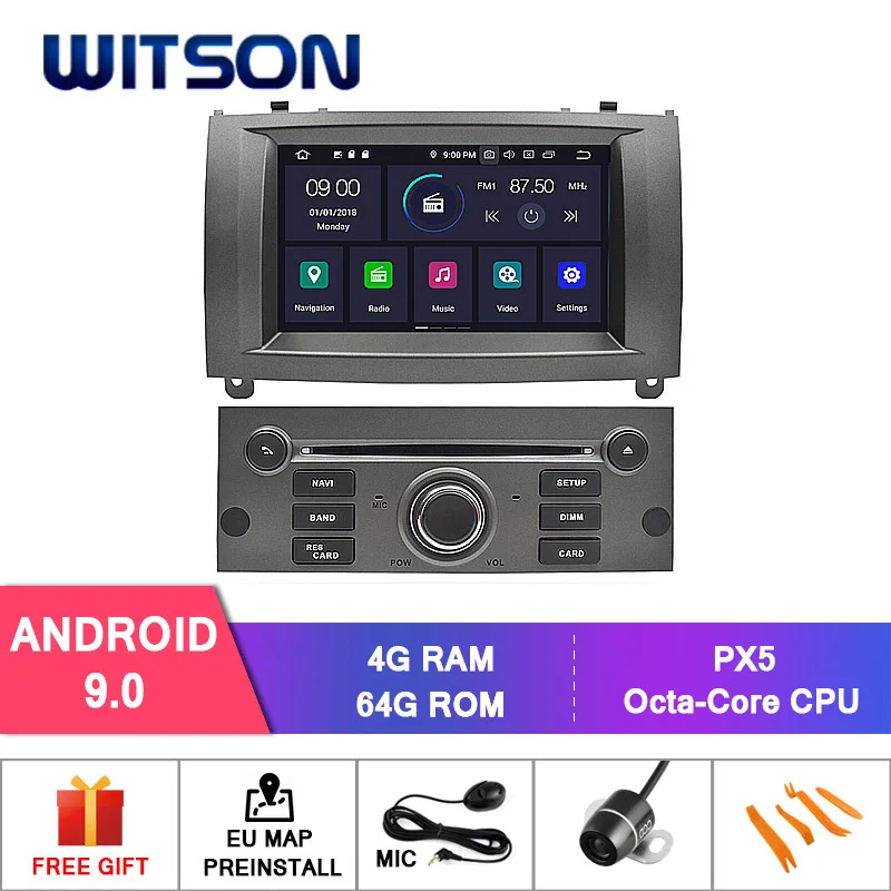DE со! WITSON dvd-плеер для PEUGEOT 407 Android 9,0 4+ 64 Гб ips HD экран стерео 8 Восьмиядерный+ DVR/wifi+ DSP+ DAB+ OBD