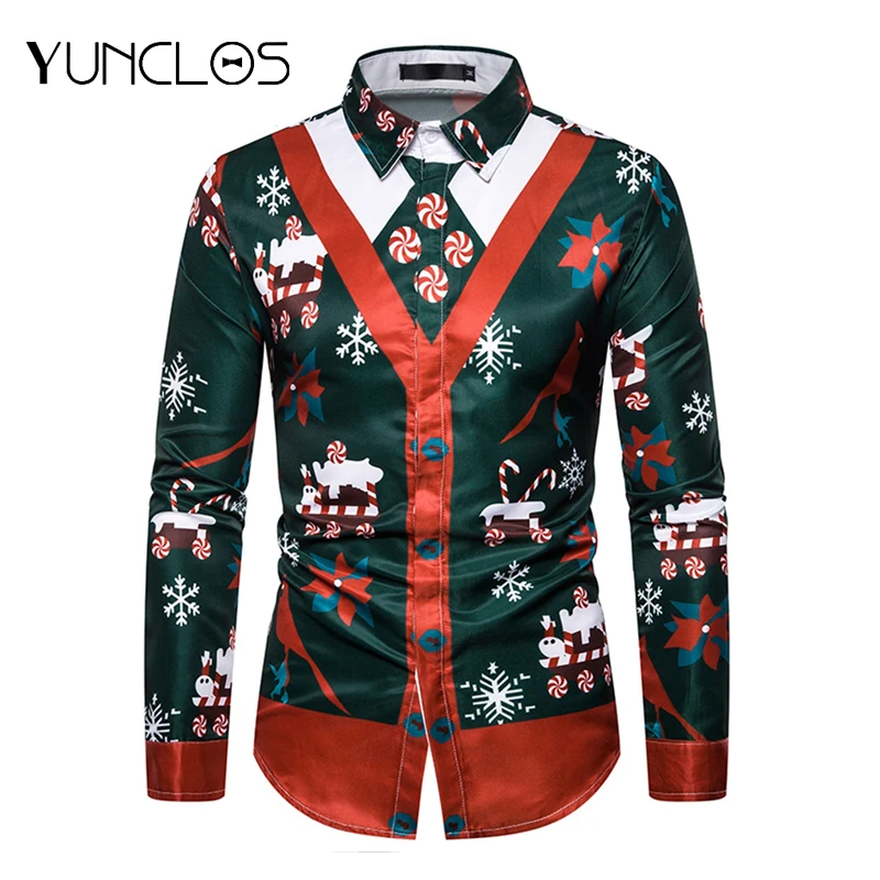 Мужская приталенная рубашка с длинным рукавом и 3D принтом|Повседневные рубашки| |