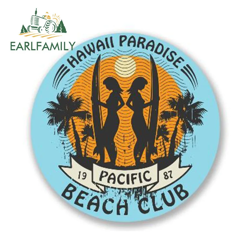 

EARLFAMILY, 13 см x 13 см, автомобильный Стайлинг, гавайская дорожная наклейка для серфинга, виниловые пляжные Клубные аксессуары для путешествий