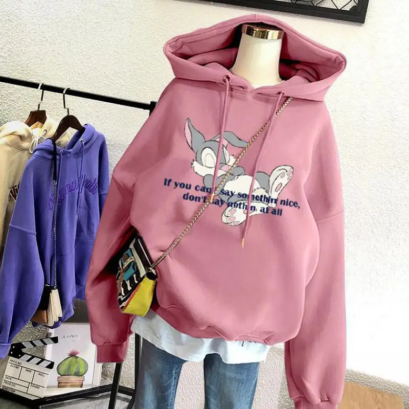 

Толстовка Zuolunouba женская зимняя с капюшоном, свитшот с длинным рукавом и принтом ленивого кролика в стиле Харадзюку, повседневный студенчес...