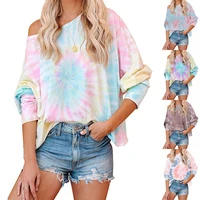 womens t shirt women autumn spring tops womens casual loose tie dyed o neck sweatshirts woman t shirts