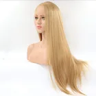 Синтетический парик фронта шнурка половина ручной работы медовый блонд длинные прямые бесклеевые термостойкие волосы средняя часть парики фронта шнурка для