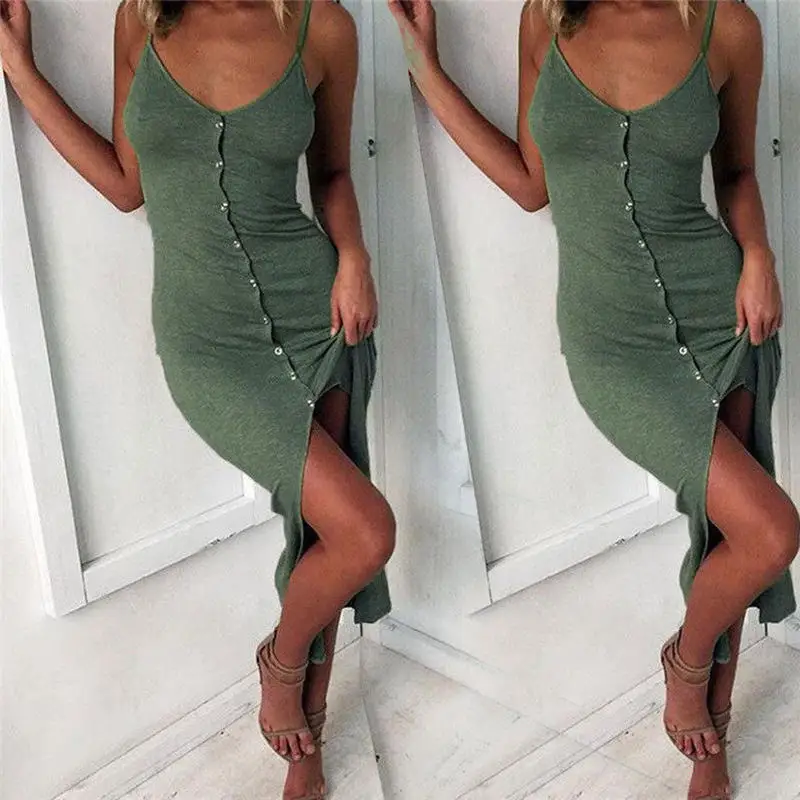 

2020 Summer Spaghetti Strap Midi Dress Bodycon Bandage Dress Fashion Sexy V-Neck Sleeveless Pencil Dress
