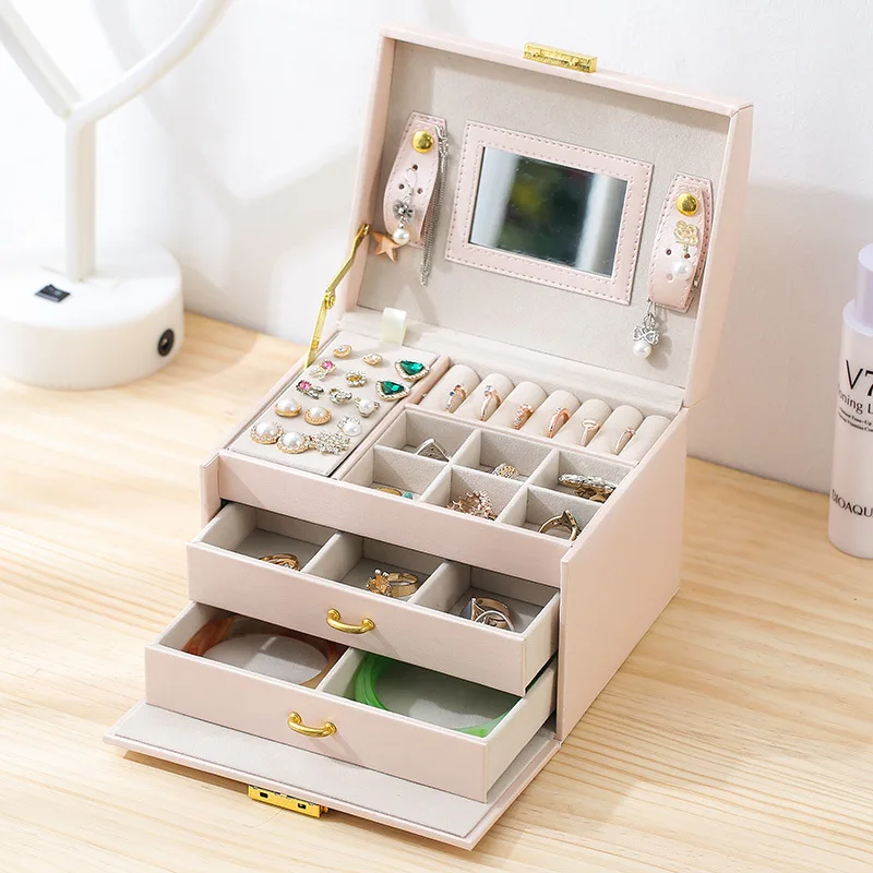 

17,5*14*13 см бархат полиуретановая шкатулка для украшений 3 слоя коробка для хранения сережек для ювелирных изделий Организатор высокого Класс...