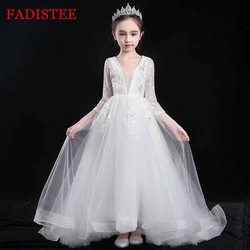 

Flower Girl Dresses Lace Tulle Appliques Three Quarter Sleeves Girls Dresses Princess Dress Sukienka Dziewczynka платье детское