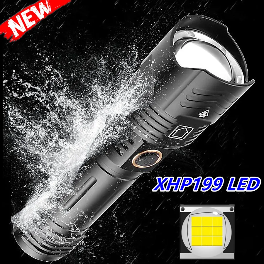 Новейшая модель 100000LM XHP199 Мощный светодиодный вспышка светильник USB подзарядка