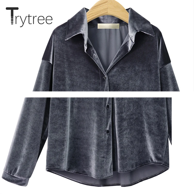 Женская однобортная блузка Ttytree однотонная серая Повседневная Свободная