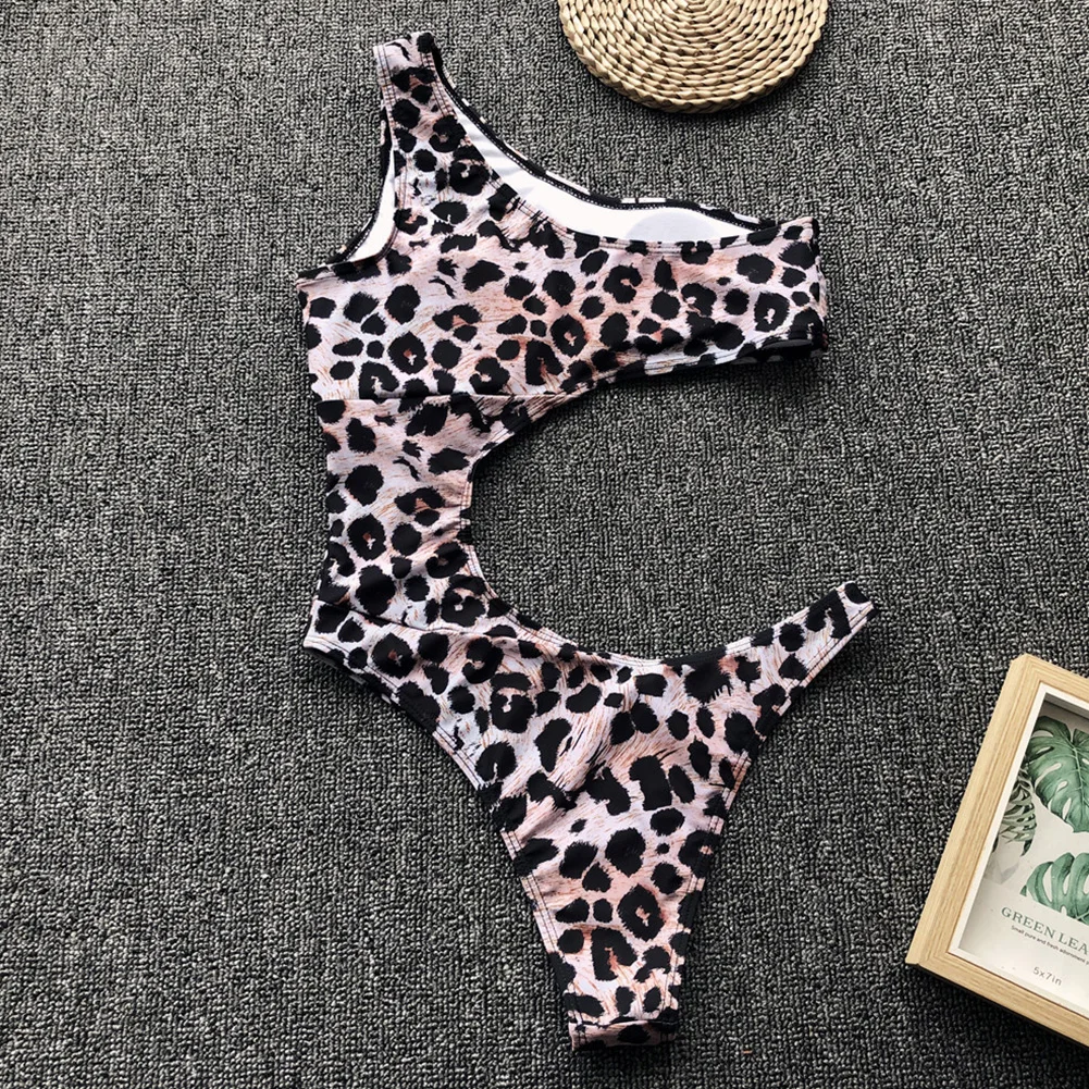 

Women Printed Bathing One Shoulder Ladies Summer One Piece Swimwear Padded Push-up Hollowed Out Bikini Sexy Monokini Fashion