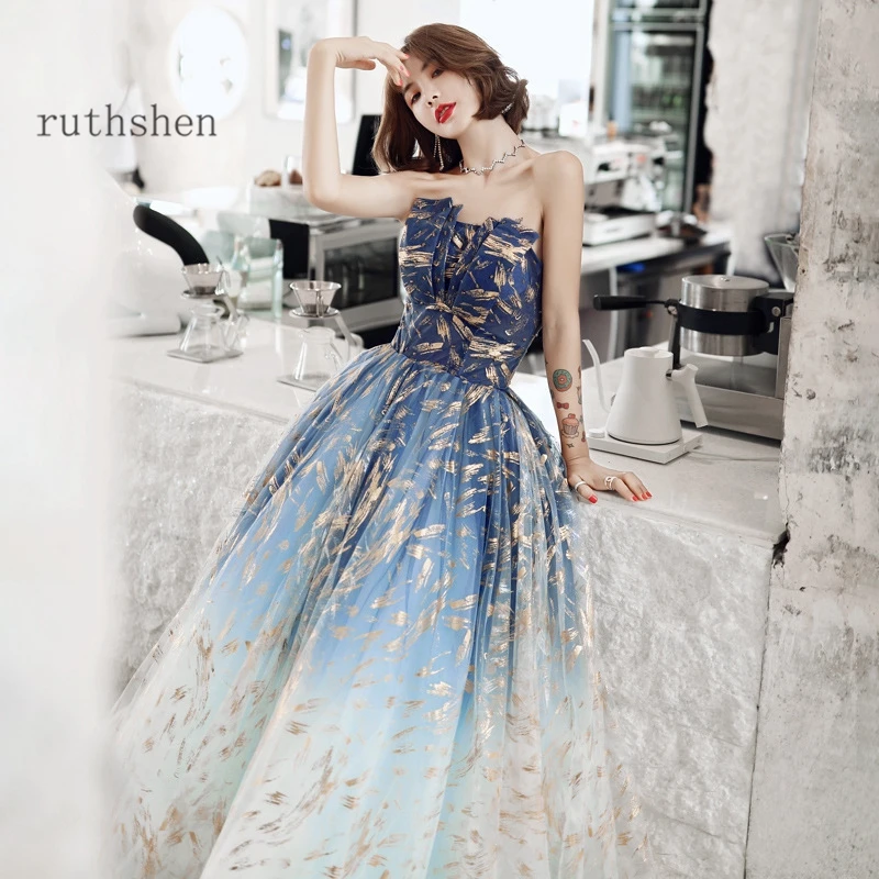 Новинка 2020 градиентные платья для выпускного вечера с золотым принтом