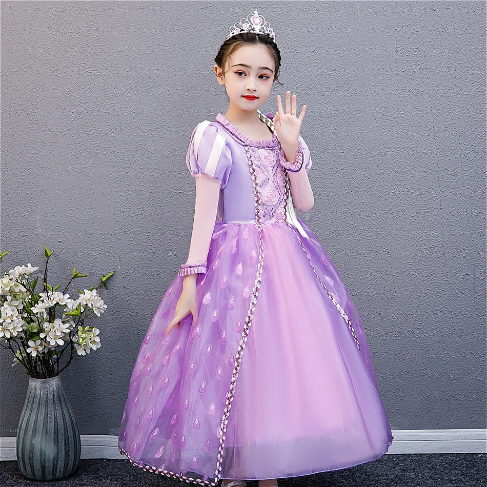 

New Princess Dress for Girls Party Costume Summer Sequins Fancy Gown Kids Vestido Rapunzl Elsa Belle Frock Jasmine Dress Clothes