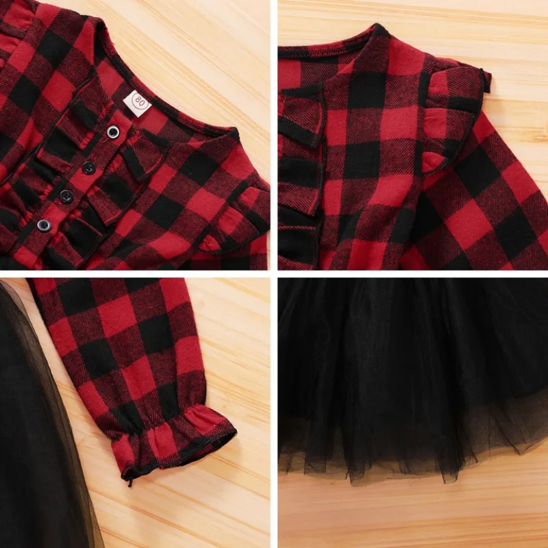 

Autumn Cute Casual Plaid Pattern Dress Baby Girls Long Sleeve Kids Princess Mesh Dresses