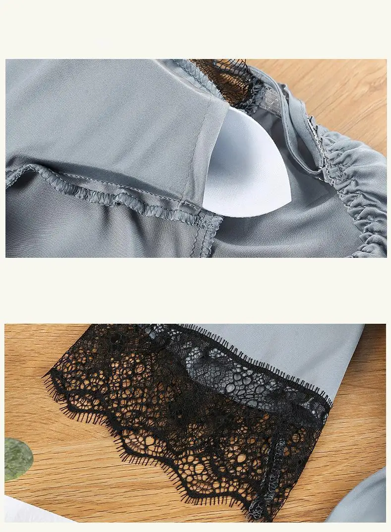 

Nightwear Women Pajamas Satin Lace Patchwork Sleepwear Kimono Bathrobe Gown 4PCS Robe Set Sexy Intimate Lingerie Soft Pyjamas