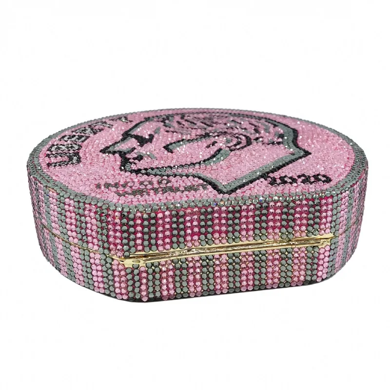 

New Arrival Dark Pink Crystal Money Clutch Liberty Diamond Evening Clutches Handbags High Quality Ladies Party Purses