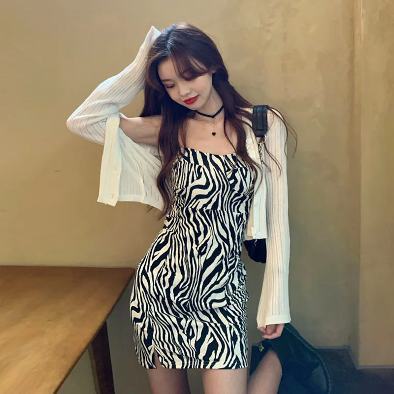 

Women summer Zebra pattern dress slim suspender skirt