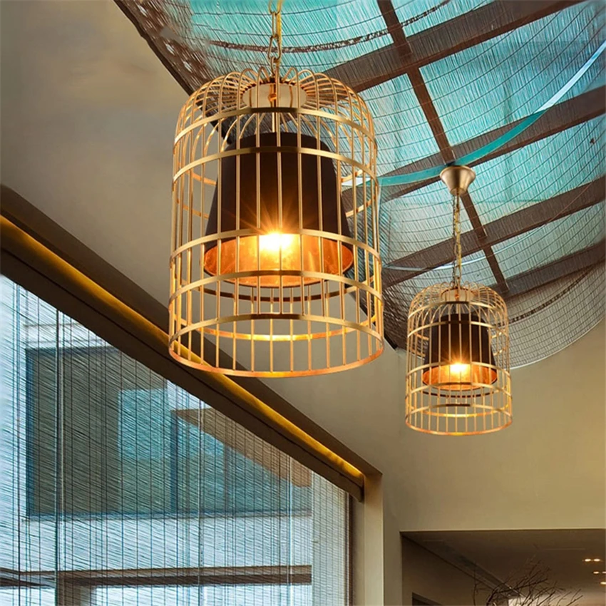 

Винтажные подвесные светильники в виде птичьей клетки, художественное украшение для ресторана, кафе, бара, дизайн интерьера, железная Люстр...