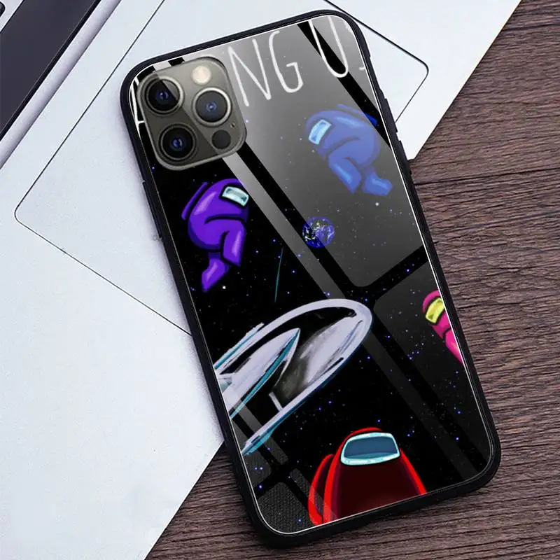 

Hot Game Us Among Cute Phone Case Tempered Glass For iPhone 12 Pro Max Mini 11 Pro XR XS MAX 8 X 7 6S 6 Plus SE 2020 case