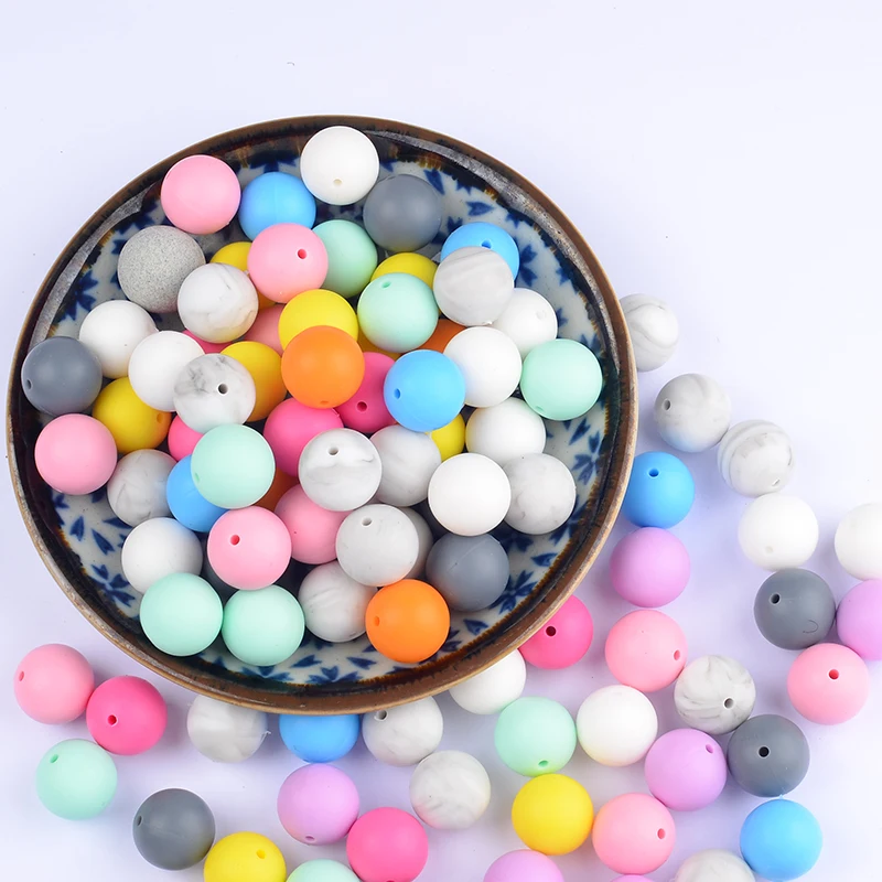 

30Pcs/Lot 15mm Baby Round Silicone Beads Teether Eco-friendly Sensory Teething Necklace Food Grade Mom Nursing Accesories