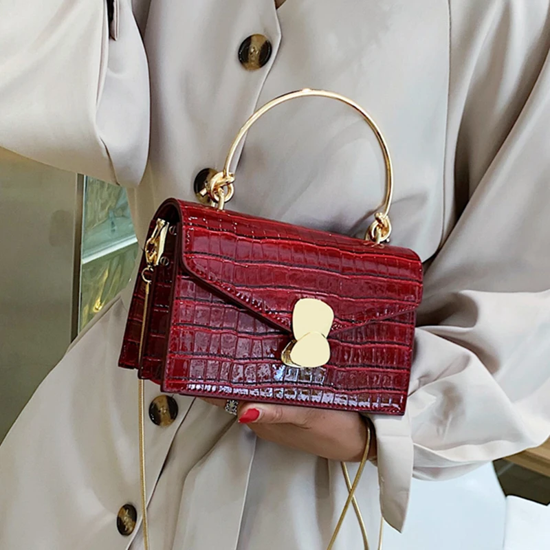 

Stone Pattern PU Leather Crossbody Bags for Women 2021 Mini Shoulder Bag with Metal Handle Lady Travel Handbags Totes