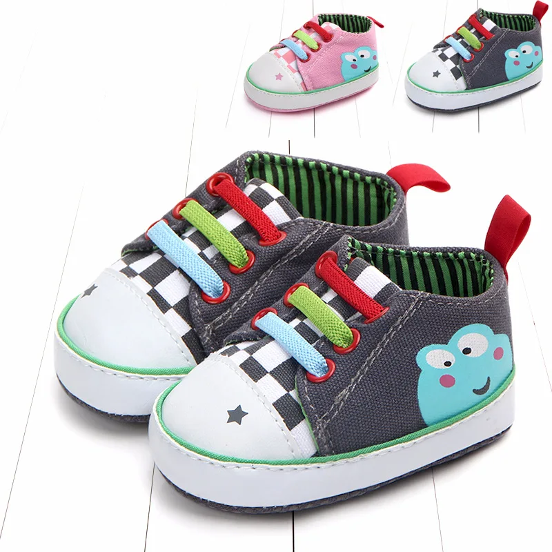 New 2 colors Classic Canvas Frog Pattern Cartoon Baby Shoes Newborn Sports Sneakers First Walkers Kids Booties Moccasins shoes