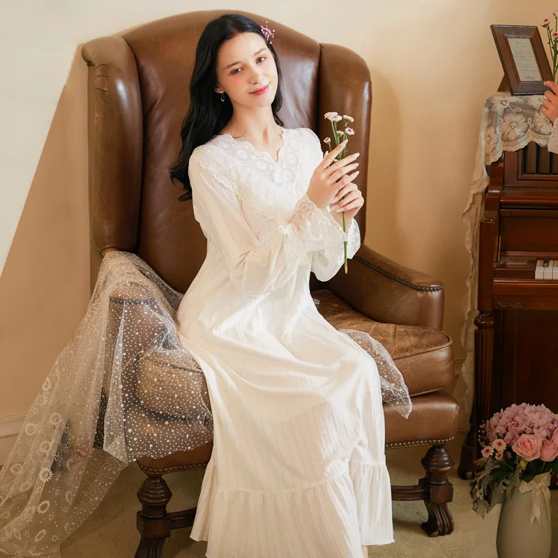 

Женская винтажная Ночная сорочка с длинным рукавом и V-образным вырезом