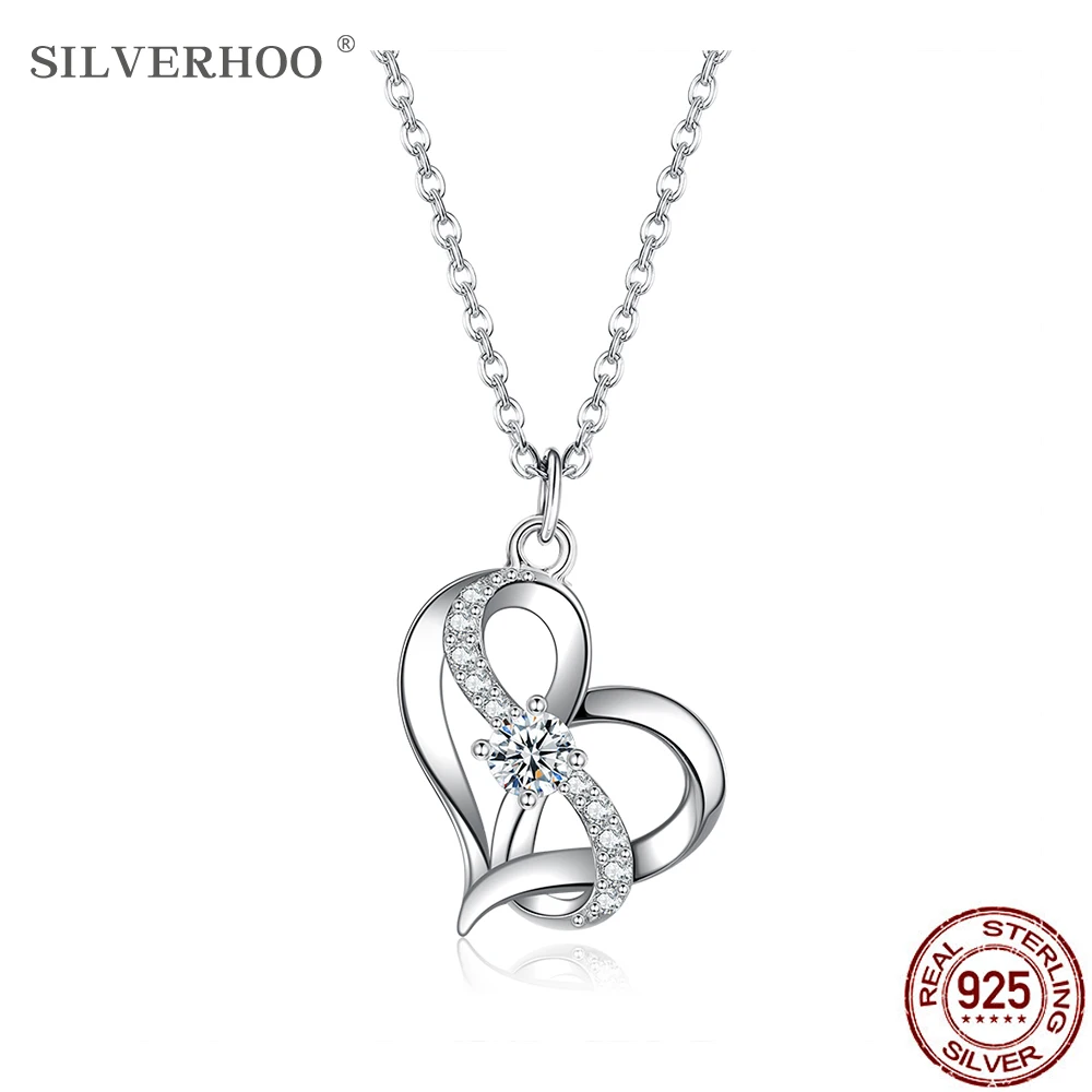 

Ожерелье SILVERHOO из стерлингового серебра 925 пробы для женщин, ожерелье с кулоном в виде сердца серии Бесконечная любовь, обручальное ювелирно...