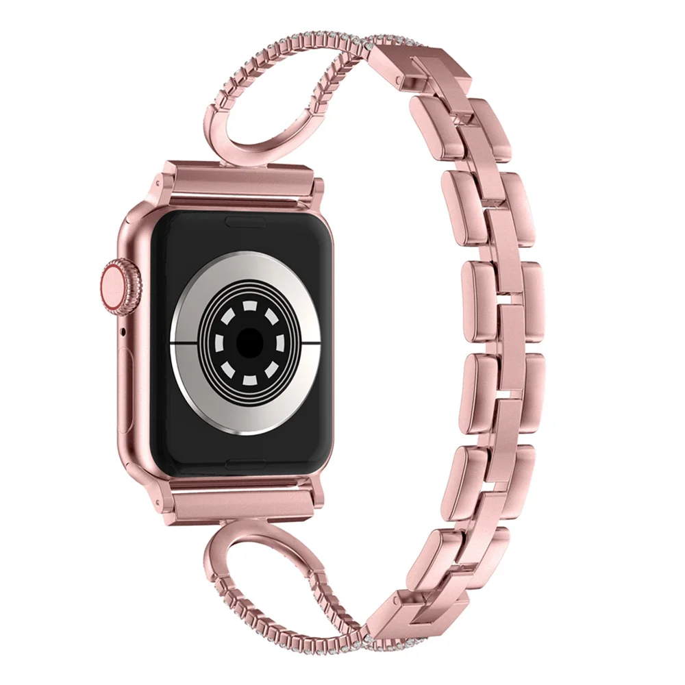 Pink Шикарный Браслет со стразами для Apple Watch для женщин 38 мм 42 мм 40 мм 44 мм ремешок из нержавеющей стали металлический браслет для iWatch серии 4 3 2 1 - Цвет ремешка: Pink