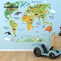 cartoon animals world map wall decals for kids rooms office home decorations pvc wall stickers diy mural art posters
