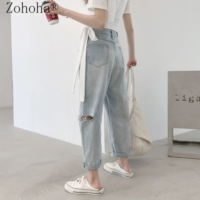 

Zohoha Vintage Ripped Holes Women Jeans High Waist Harem Jeans Pants Female 2021 Spring Summer Loose Denim Trousers