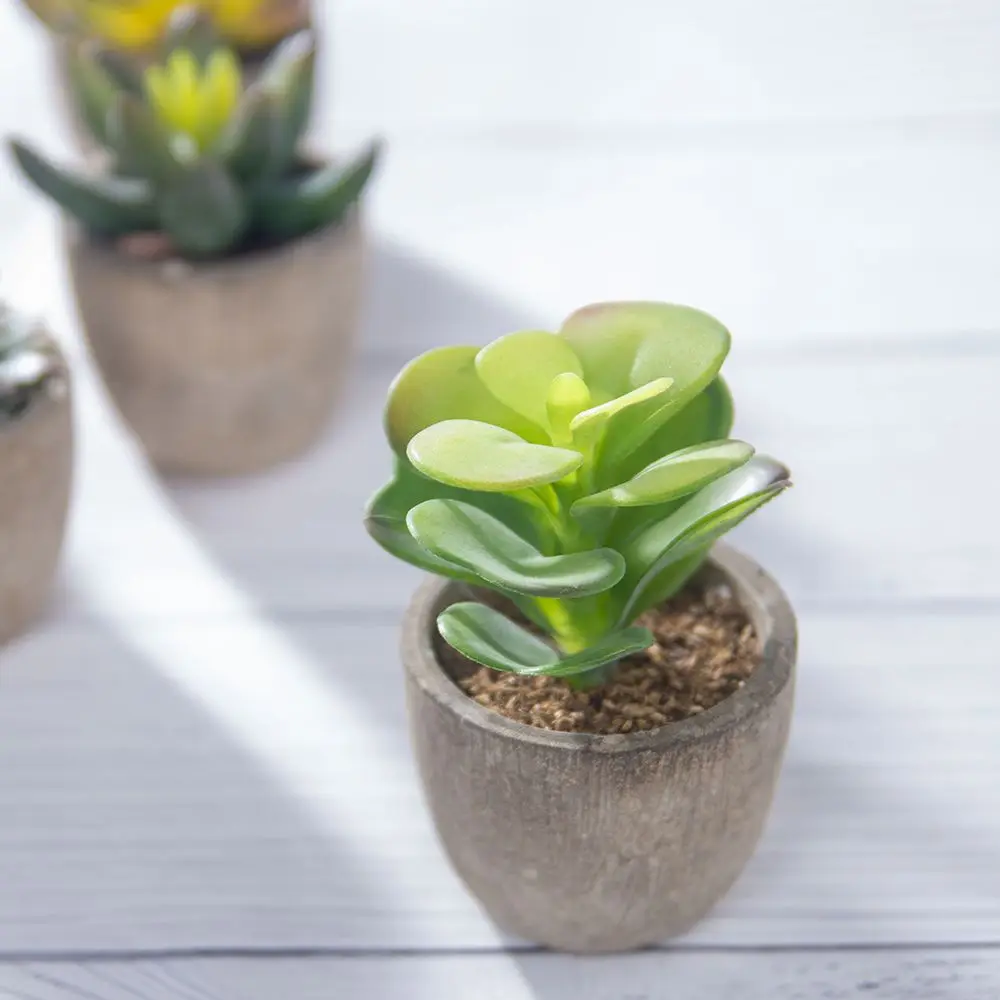 Искусственные бонсай моделирование в горшке суккуленты земля Лотос зеленые